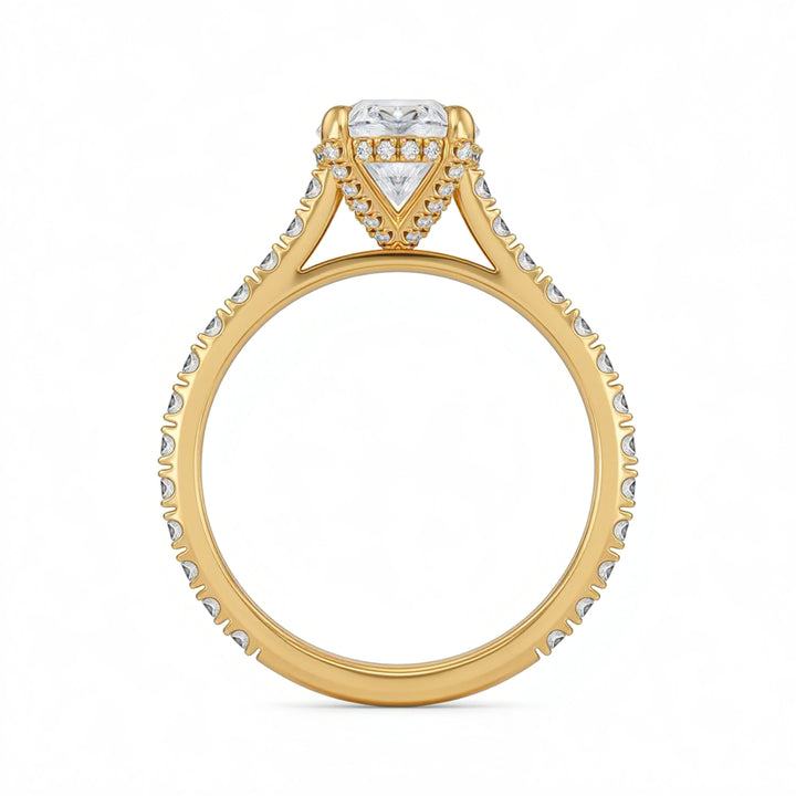 Oval Pave Cathedral Ring With Diamond Basket