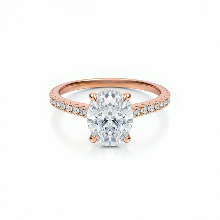 Oval Pave Cathedral Ring With Diamond Basket