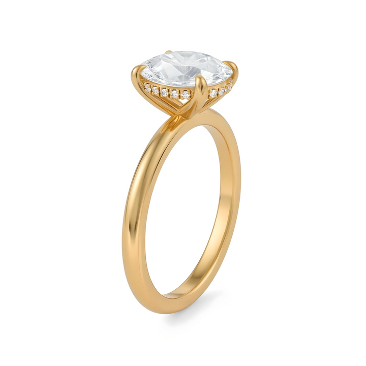 Oval Solitaire Ring With Hidden Halo