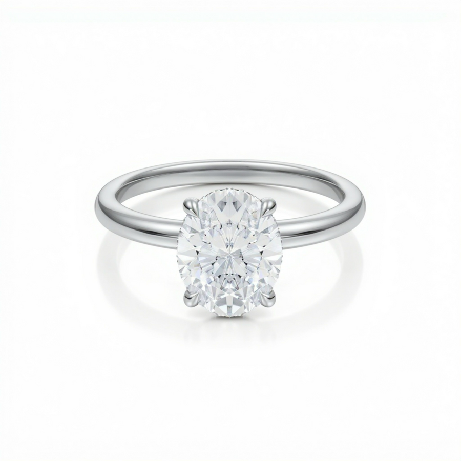 Oval Solitaire Ring With Hidden Halo