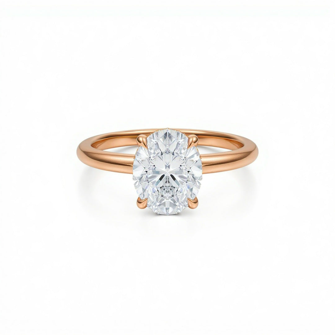 Oval Solitaire Ring With Hidden Halo