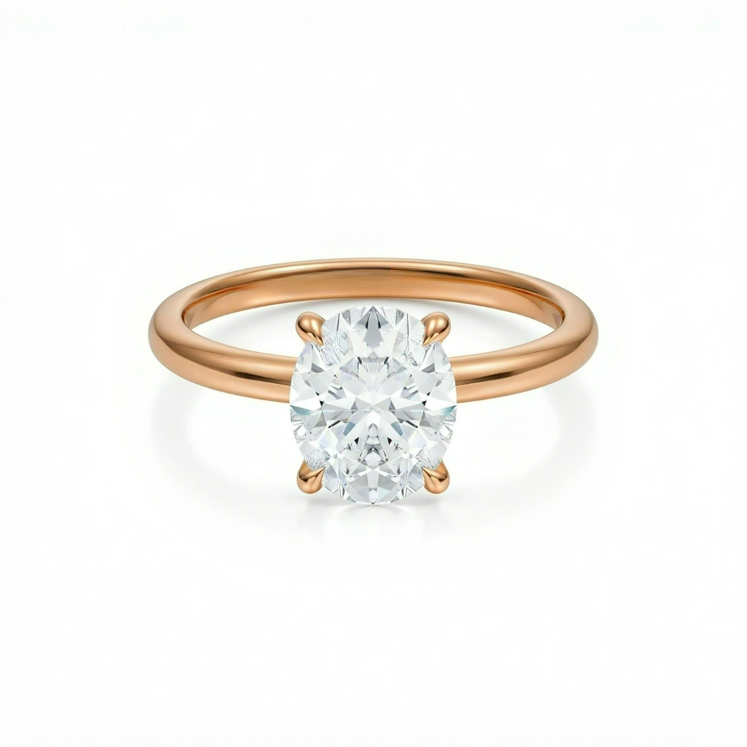 Oval Solitaire Ring With Pave Prongs