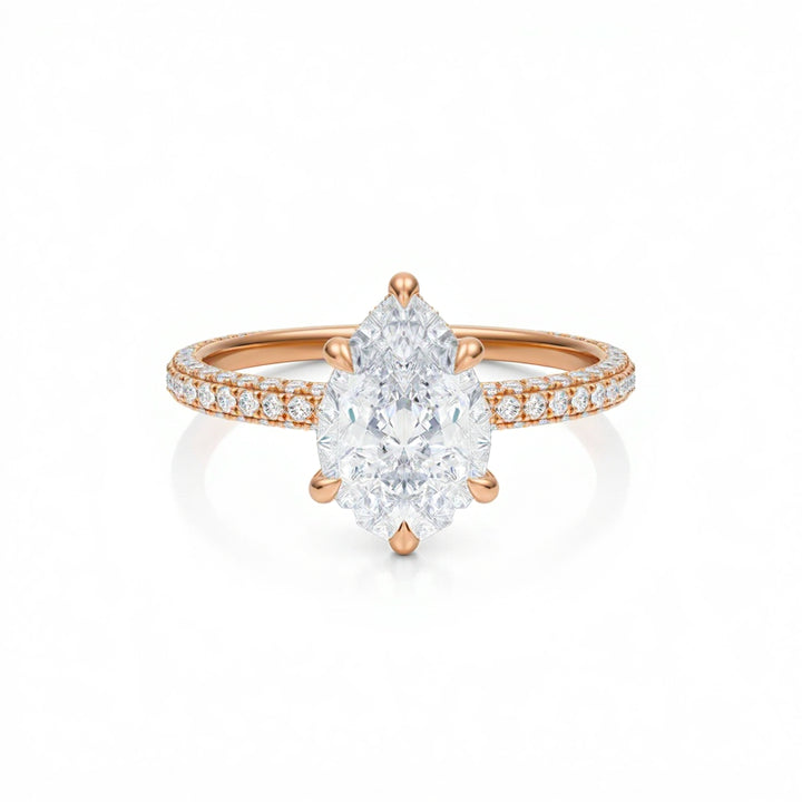 Pear Diamond Basket With Three Row Pave Ring