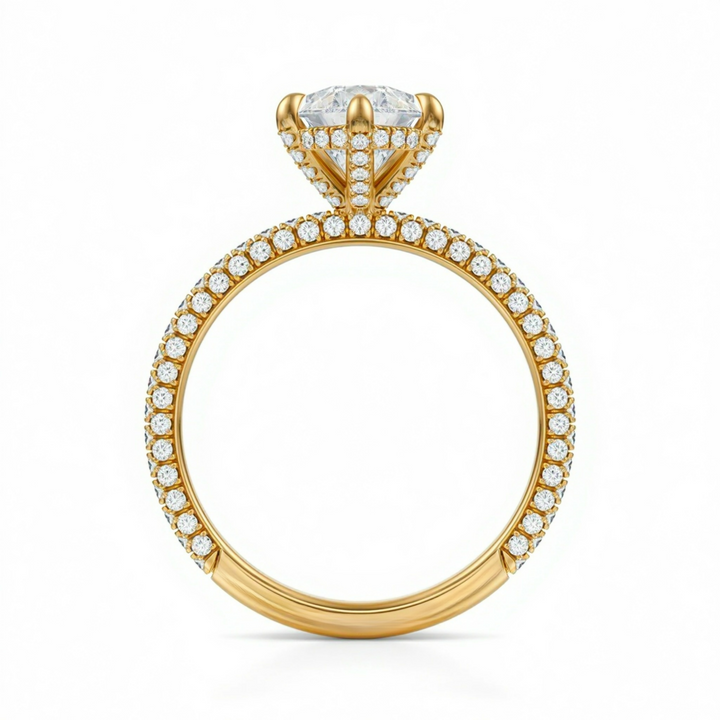 Pear Diamond Basket With Three Row Pave Ring