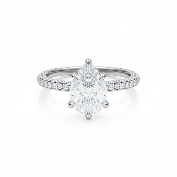 Pear Diamond Basket With Three Row Pave Ring