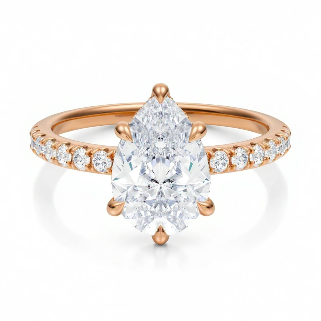 Pear Hidden Halo With Pave Ring