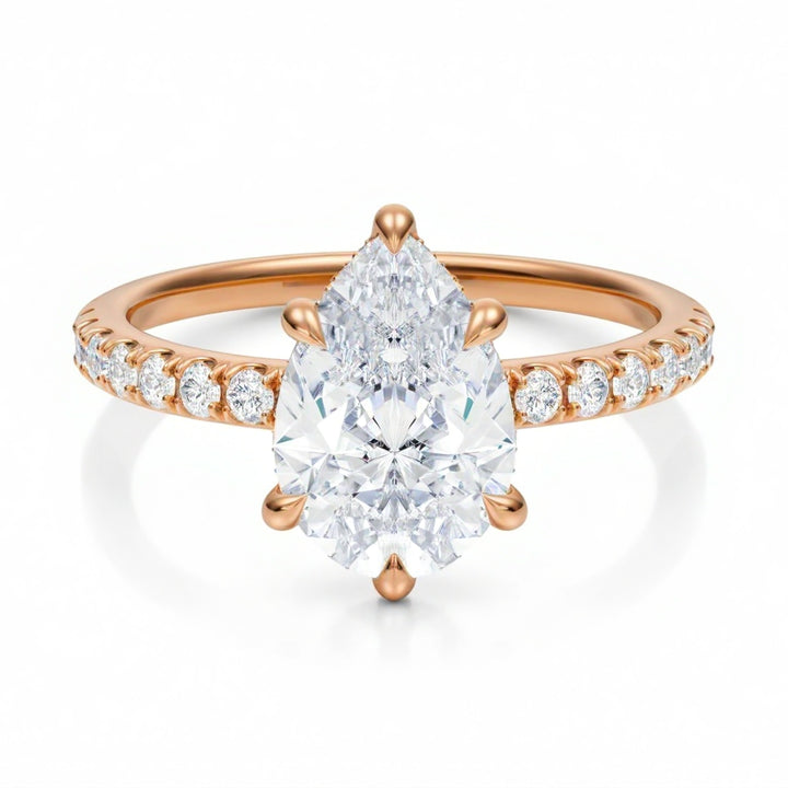 Pear Hidden Halo With Pave Ring