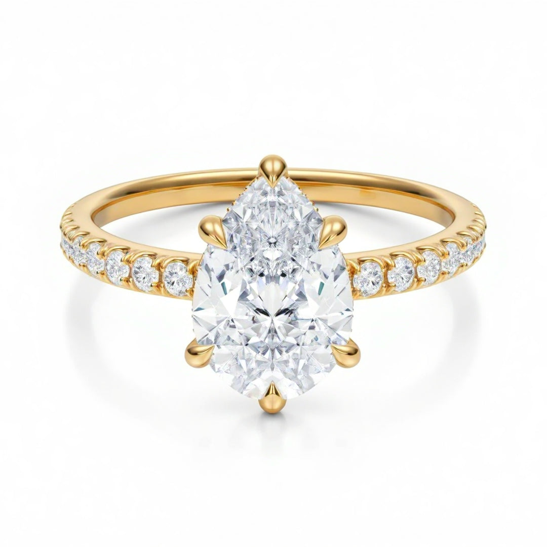 Pear Hidden Halo With Pave Ring