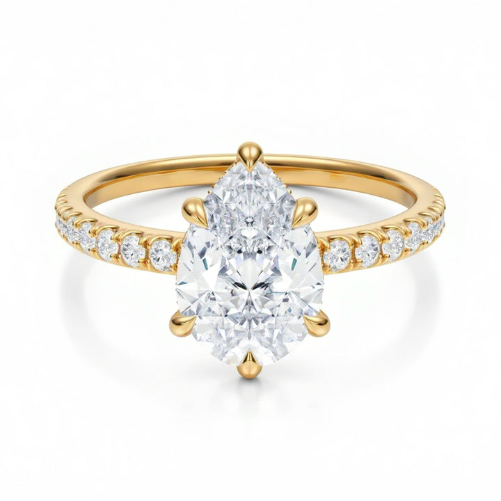 Pear Hidden Halo With Pave Ring