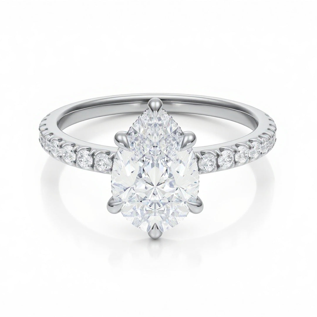 Pear Hidden Halo With Pave Ring