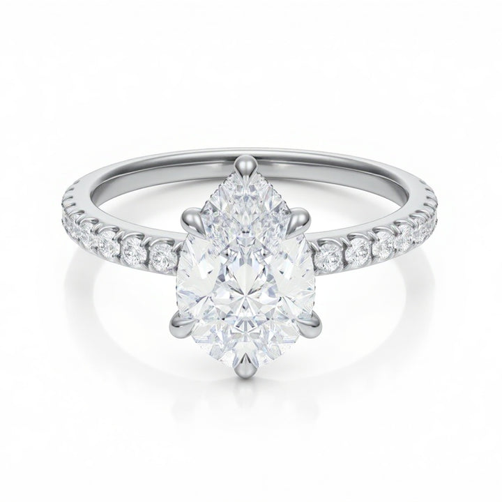 Pear Hidden Halo With Pave Ring