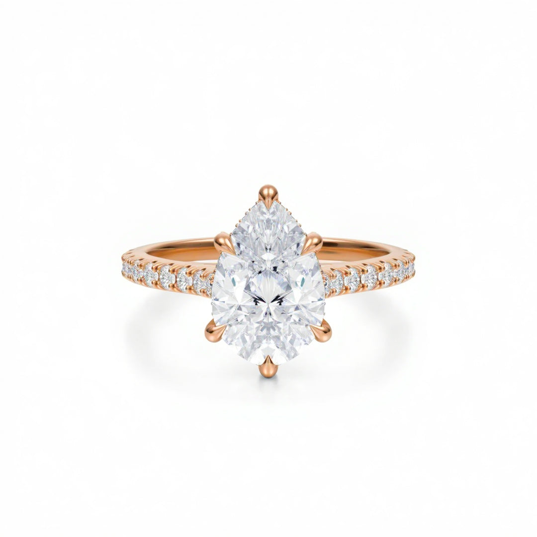 Pear Pave Cathedral Ring With Diamond Basket
