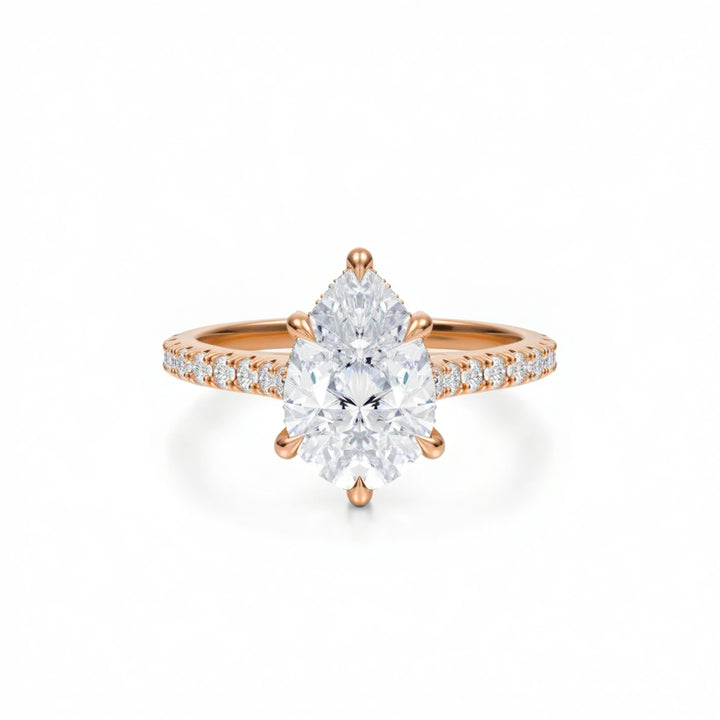 Pear Pave Cathedral Ring With Diamond Basket