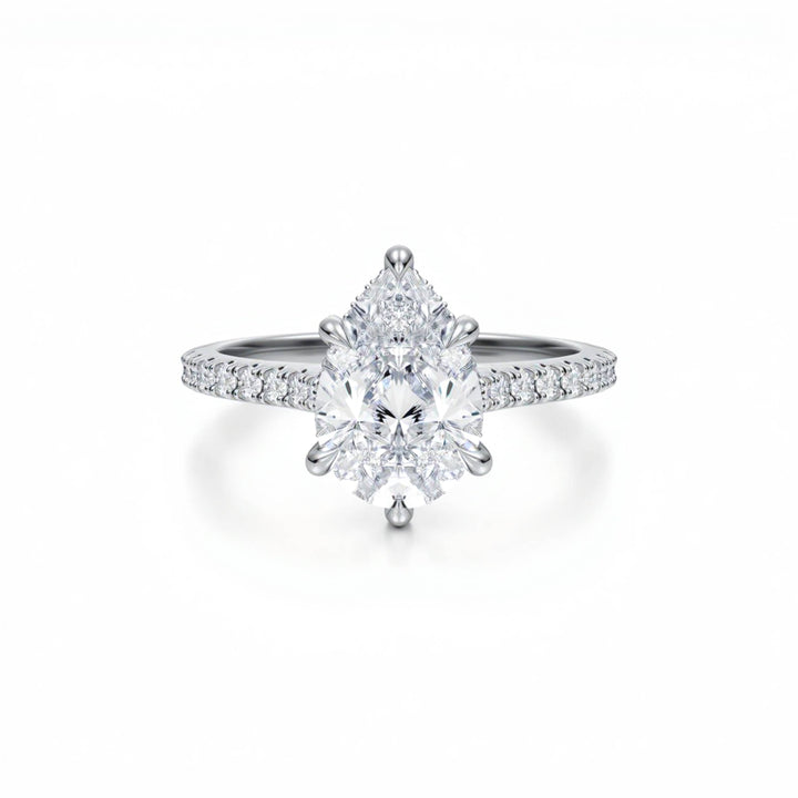 Pear Pave Cathedral Ring With Diamond Basket