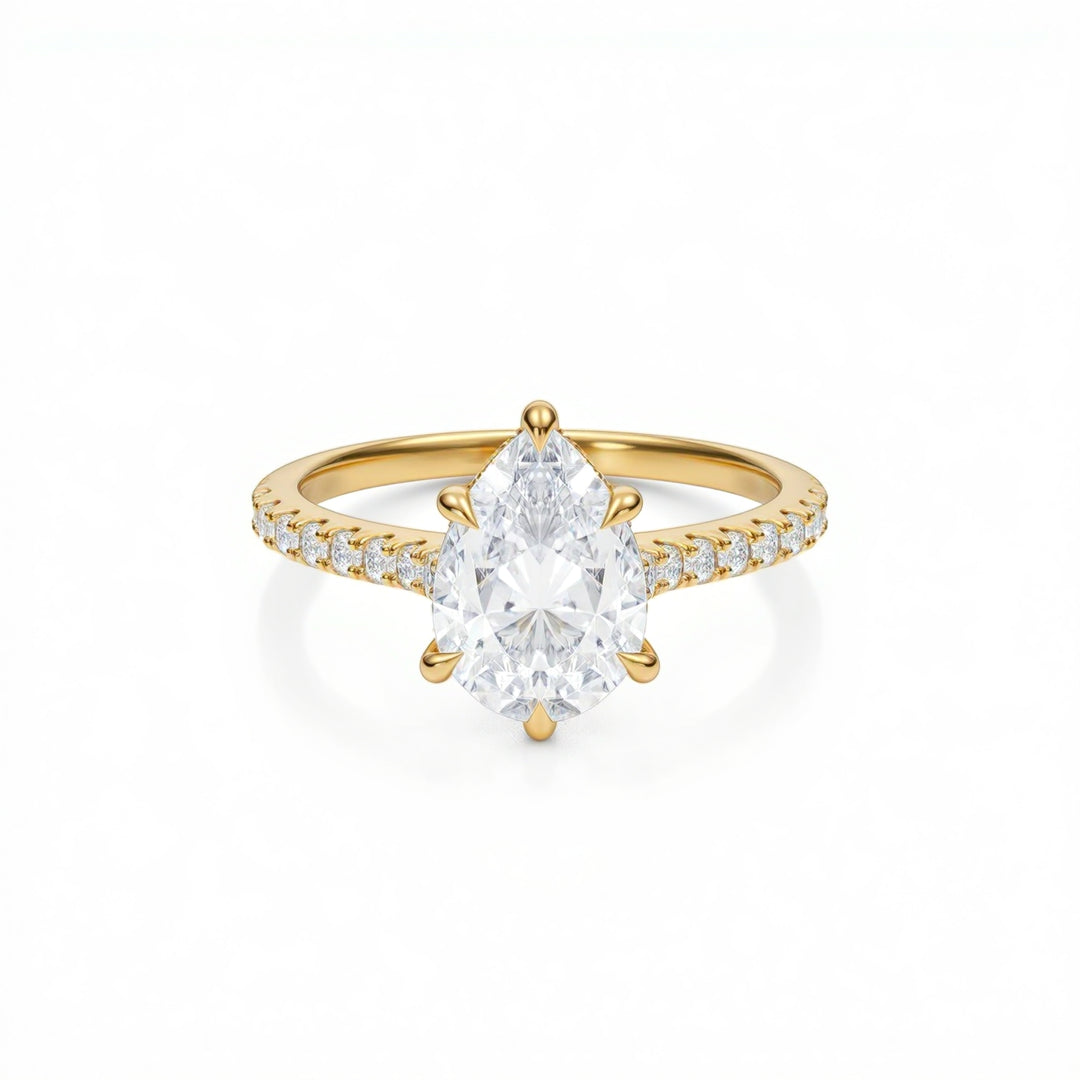 Pear Pave Cathedral Ring With Diamond Basket