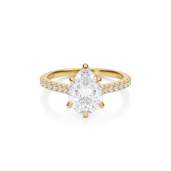 Pear Pave Cathedral Ring With Diamond Basket