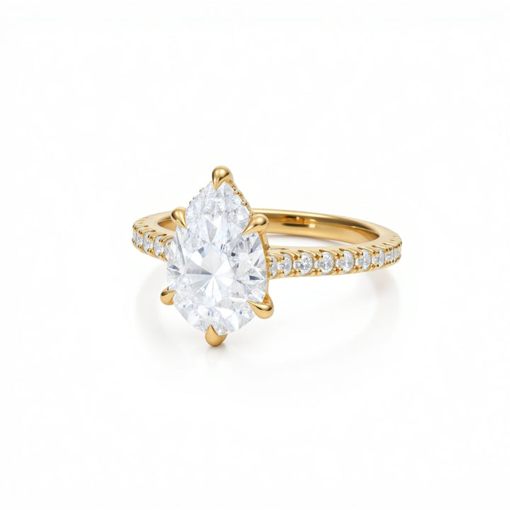 Pear Pave Cathedral Ring With Diamond Basket