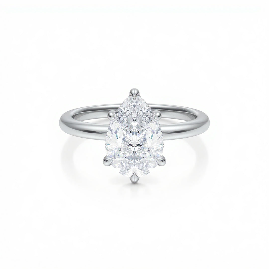 Pear Solitaire Ring With Hidden Halo