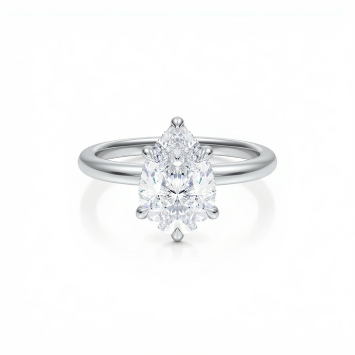 Pear Solitaire Ring With Hidden Halo