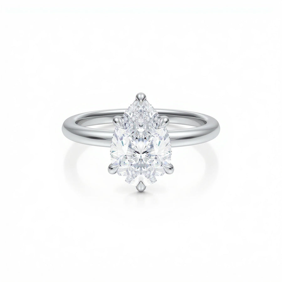 Pear Solitaire Ring With Hidden Halo