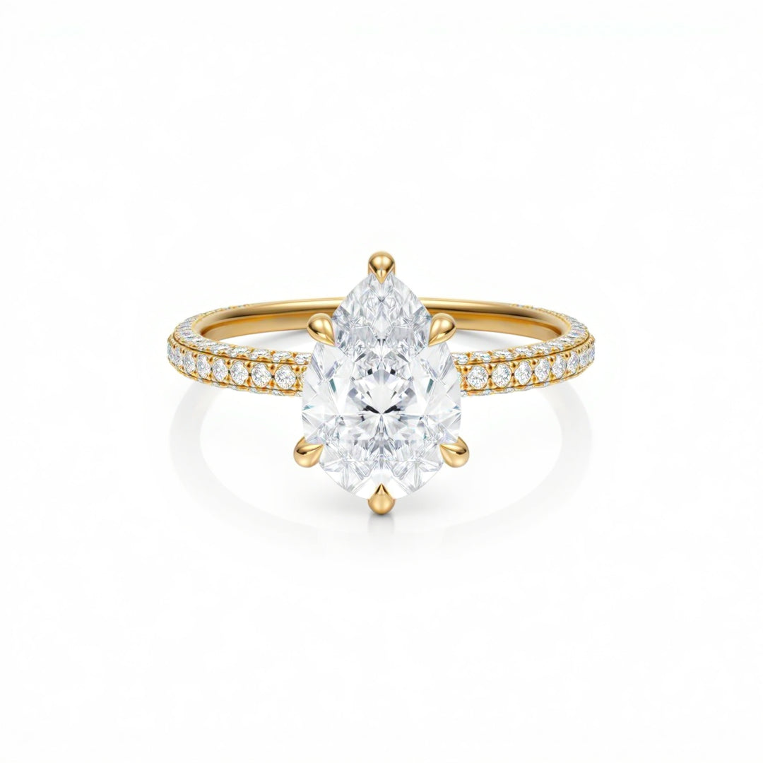 Pear Three Row Pave Ring With Pave Prongs