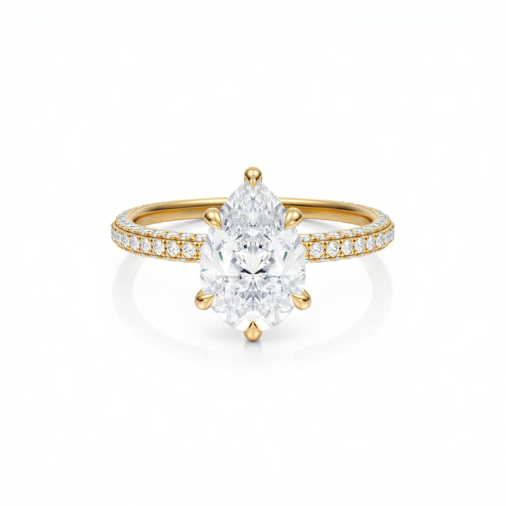 Pear Three Row Pave Ring With Pave Prongs