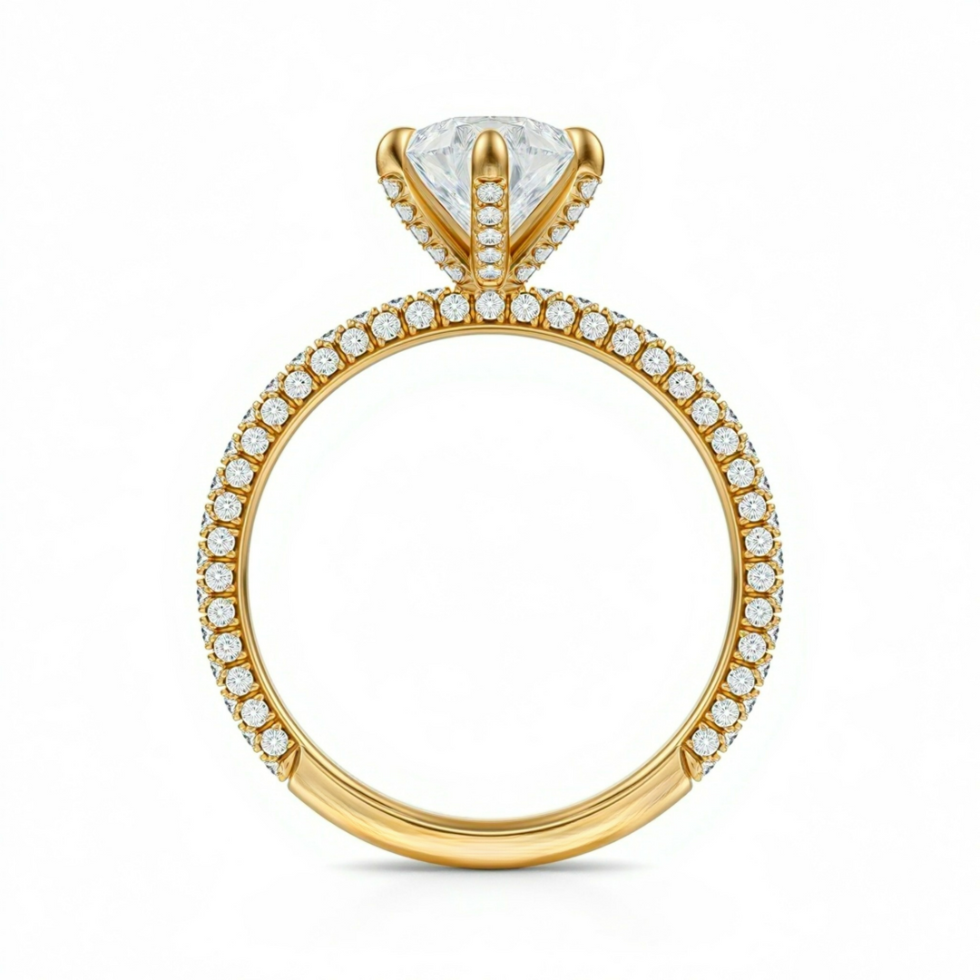 Pear Three Row Pave Ring With Pave Prongs