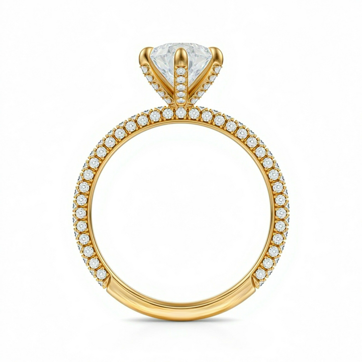 Pear Three Row Pave Ring With Pave Prongs