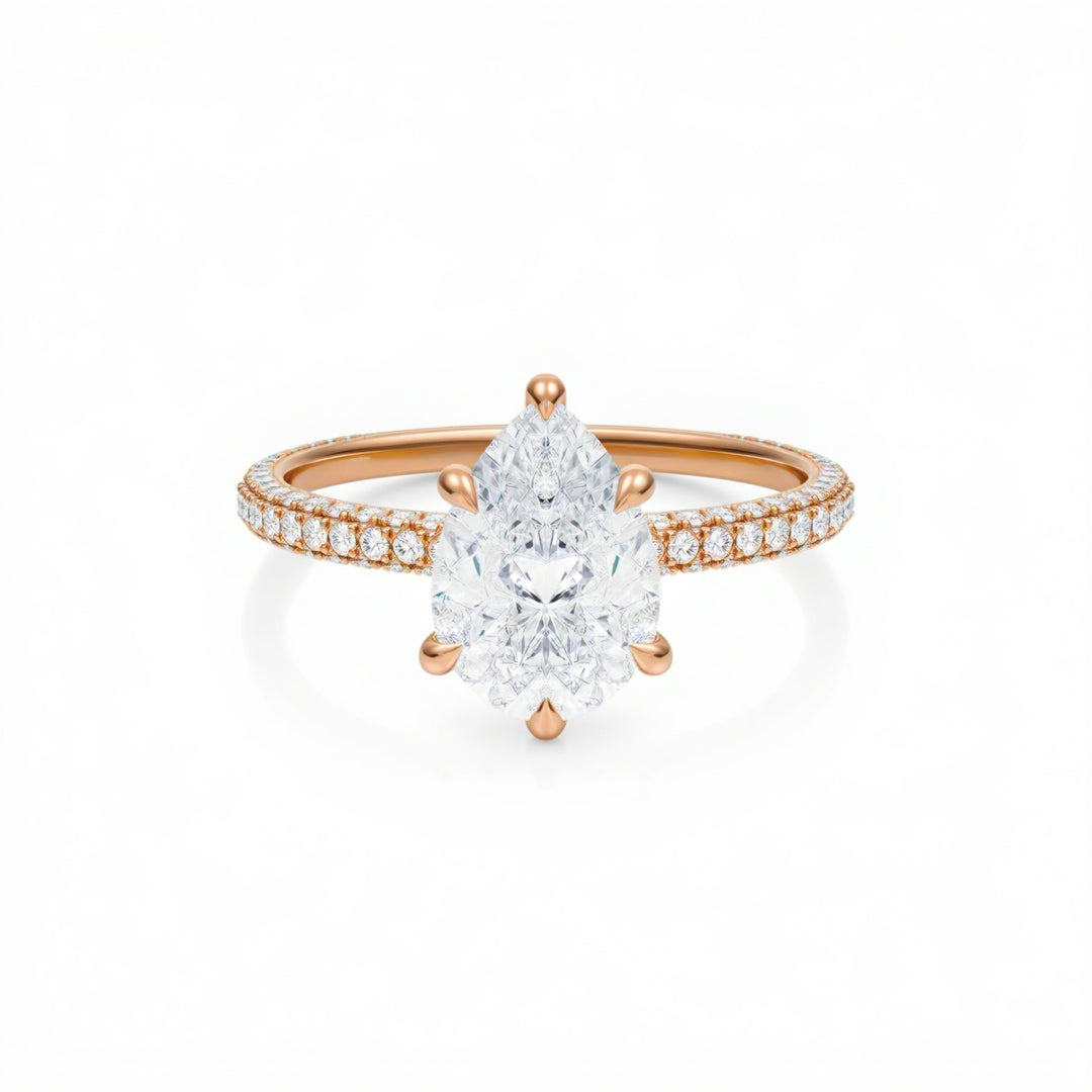 Pear Three Row Pave Ring With Pave Prongs