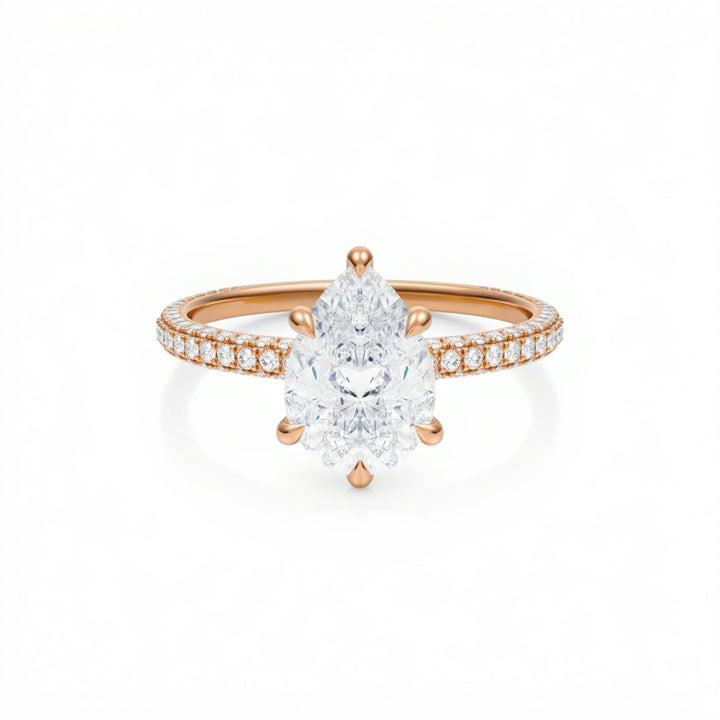 Pear Three Row Pave Ring With Pave Prongs