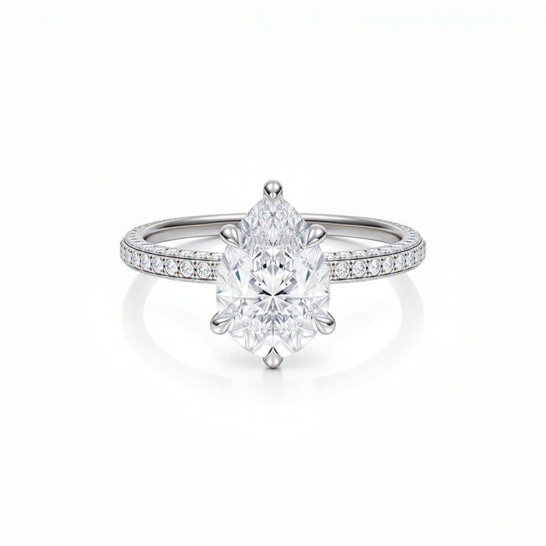 Pear Three Row Pave Ring With Pave Prongs