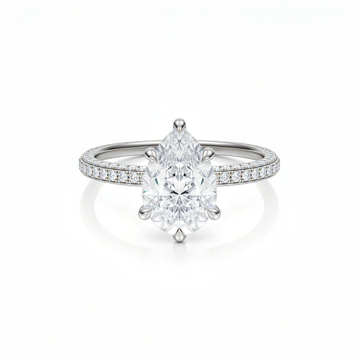Pear Three Row Pave Ring With Pave Prongs