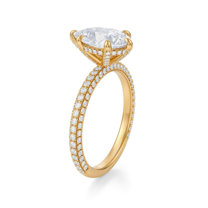 Pear Diamond Basket With Three Row Pave Ring