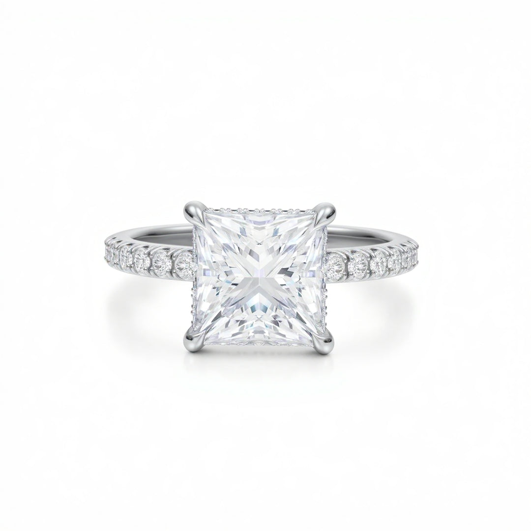 Princess Hidden Halo With Pave Ring