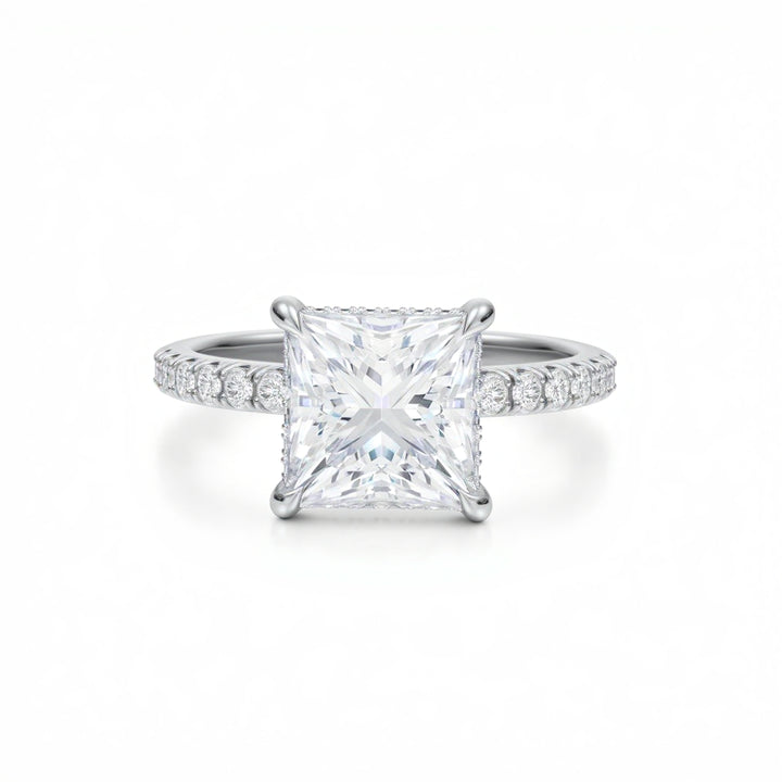 Princess Hidden Halo With Pave Ring