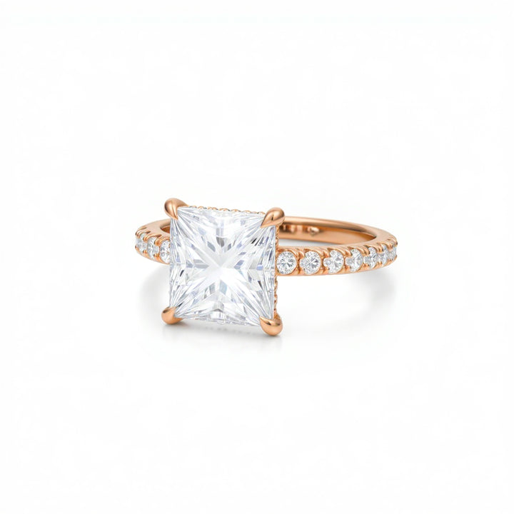 Princess Hidden Halo With Pave Ring