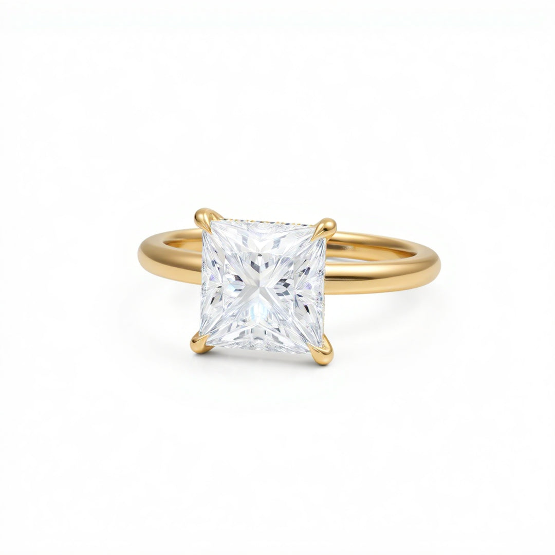 Princess Solitaire Ring With Hidden Halo