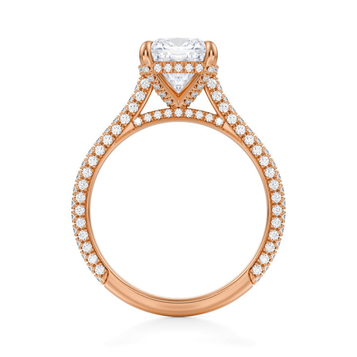 Cushion Trio Pave Cathedral Ring With Pave Basket