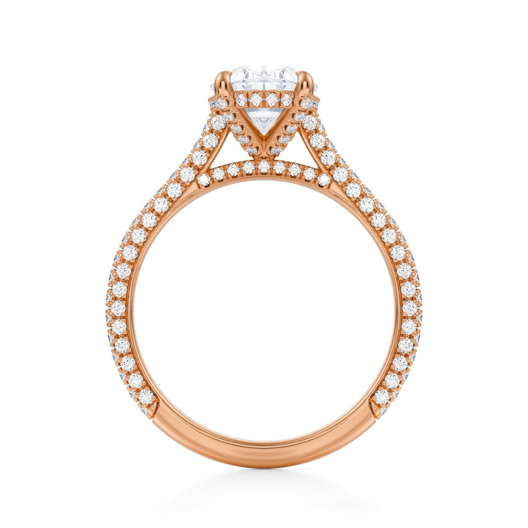 Oval Trio Pave Cathedral Ring With Pave Basket