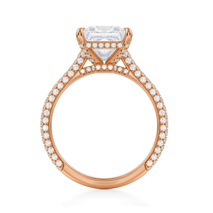 Princess Trio Pave Cathedral Ring With Low Pave Basket