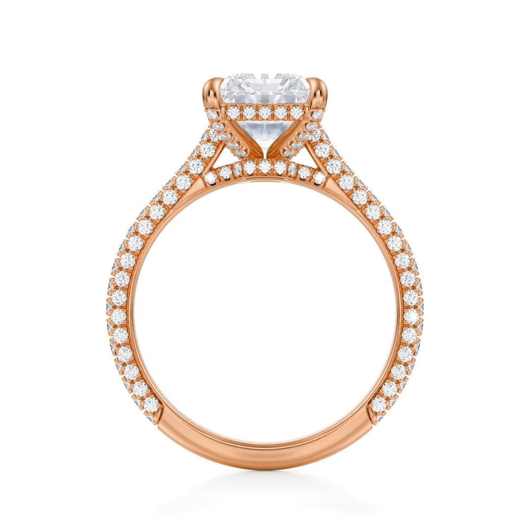 Radiant Trio Pave Cathedral Ring With Low Pave Basket