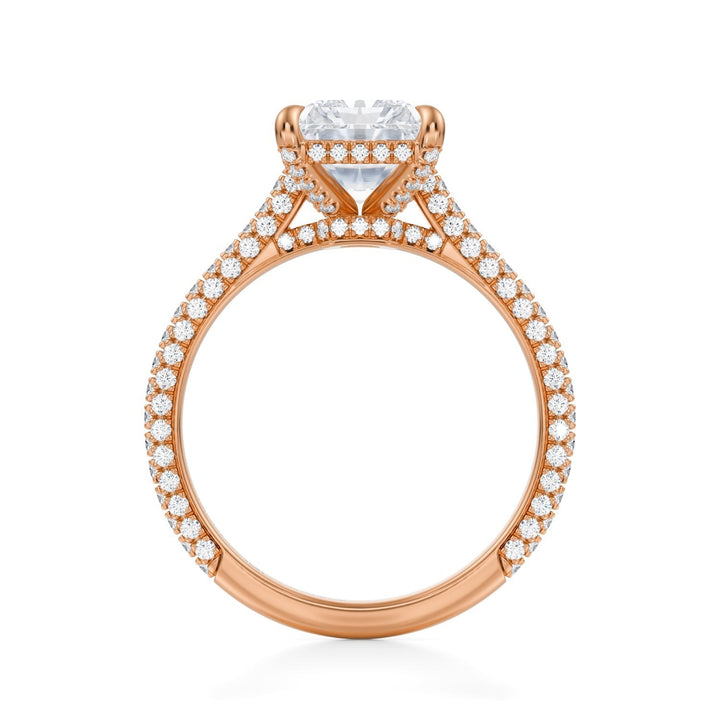 Radiant Trio Pave Cathedral Ring With Low Pave Basket