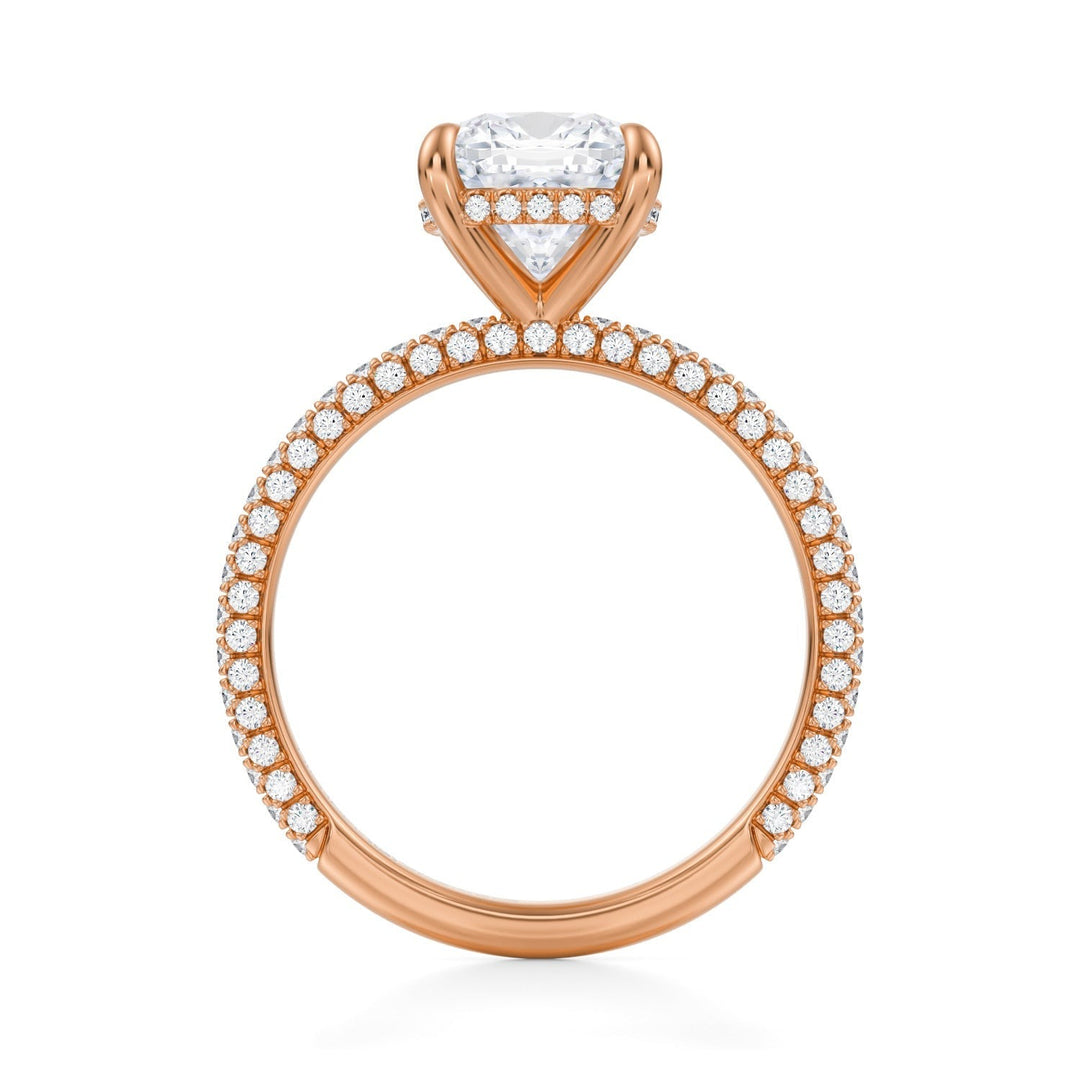 Cushion Hidden Halo With Trio Pave Ring