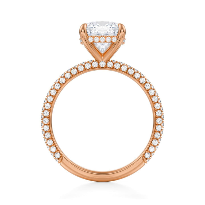 Cushion Hidden Halo With Trio Pave Ring