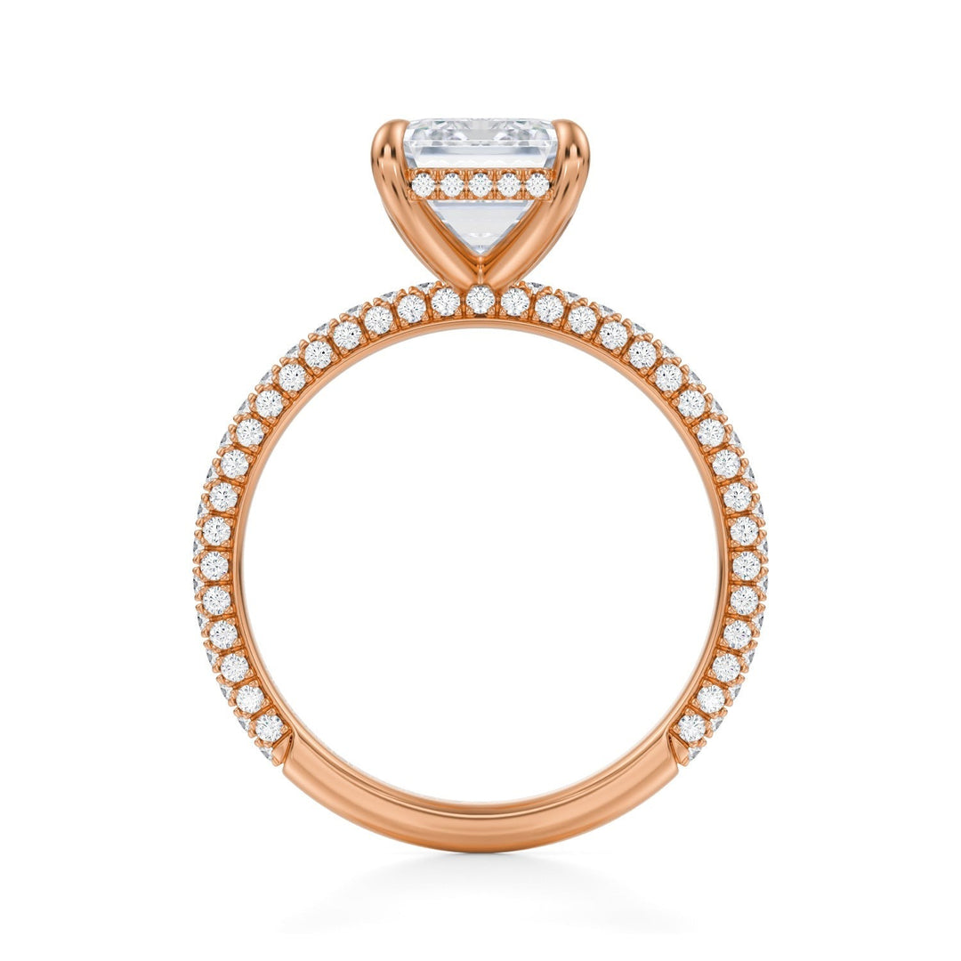 Emerald Hidden Halo With Trio Pave Ring