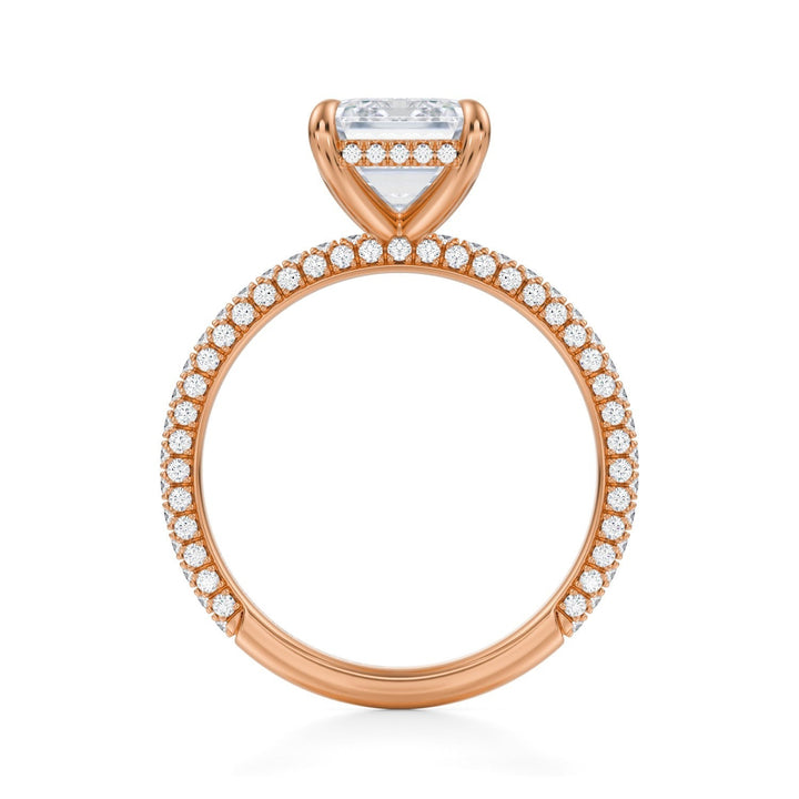 Emerald Hidden Halo With Trio Pave Ring