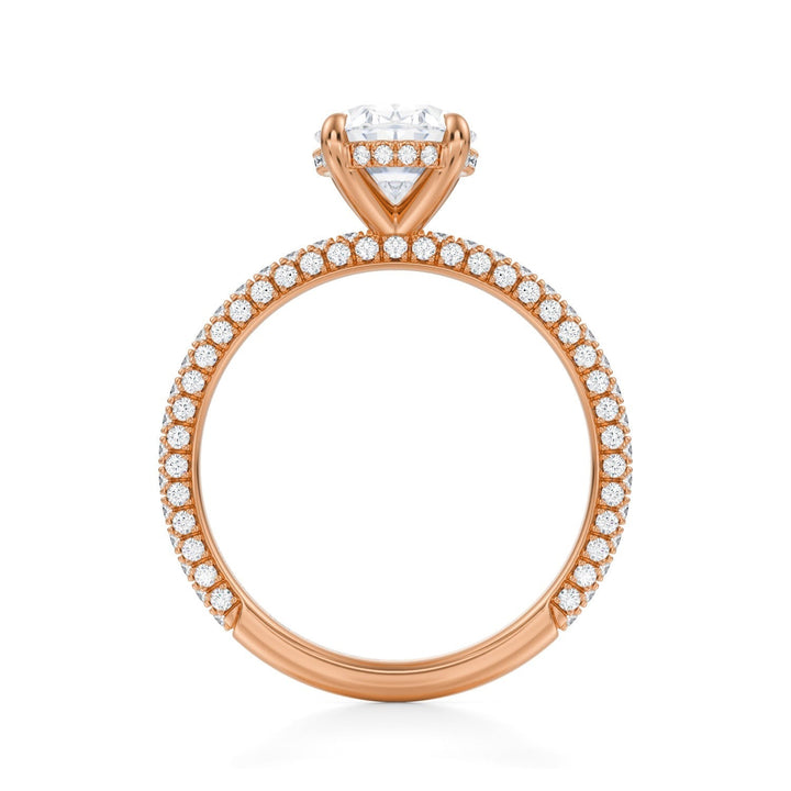 Oval Hidden Halo With Trio Pave Ring