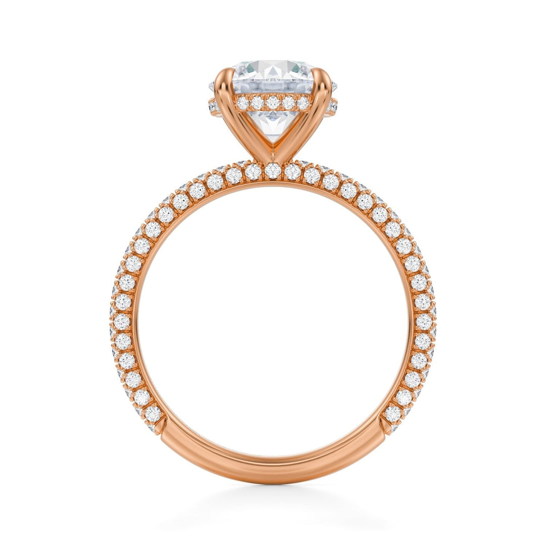 Round Hidden Halo With Trio Pave Ring