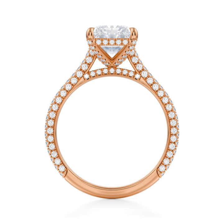 Radiant Trio Pave Cathedral Ring With Pave Basket