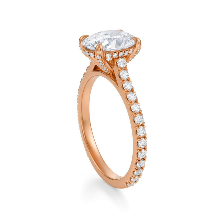 Oval Pave Cathedral Ring With Pave Basket
